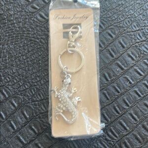 Silver Lizard CZ Stone Keychain-New